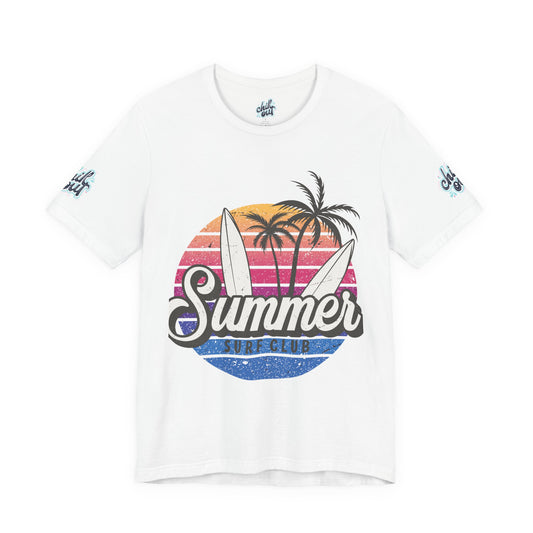 Summer Surf Tee – “Here Comes The Sun” Vintage Surfboard & Palm Graphic T-Shirt