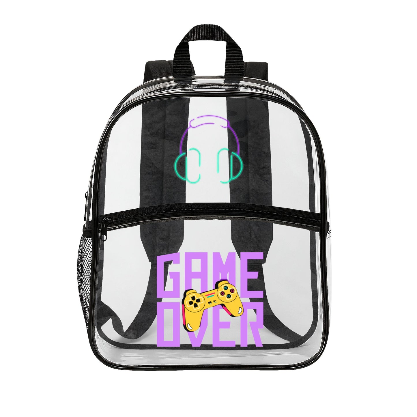 Clear Backpack — "GAME OVER" Gamer Clear Stadium Bag (Transparent School/Travel Pack)