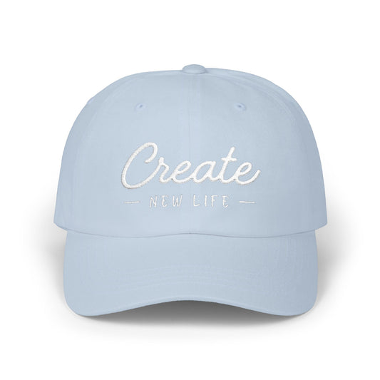 Create New Life — Embroidered White Baseball Cap for Regular Use