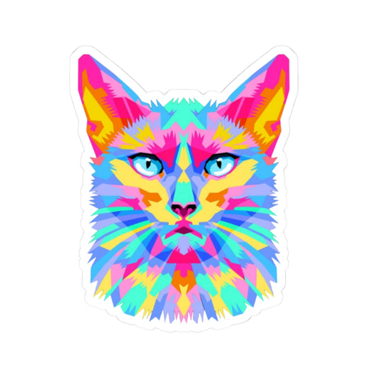 Colorful Pop Art Cat -Cut Sticker — Vibrant Feline Laptop Decal