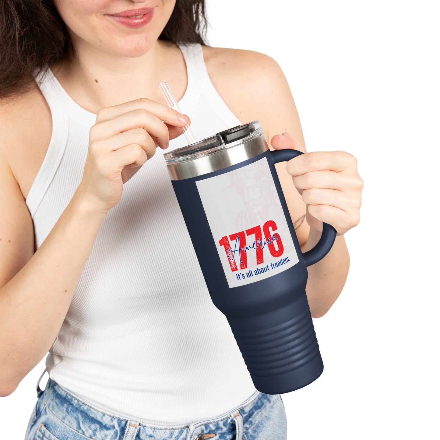 40oz Insulated Travel Mug — American Flag Patriotic Stainless Steel Tumbler