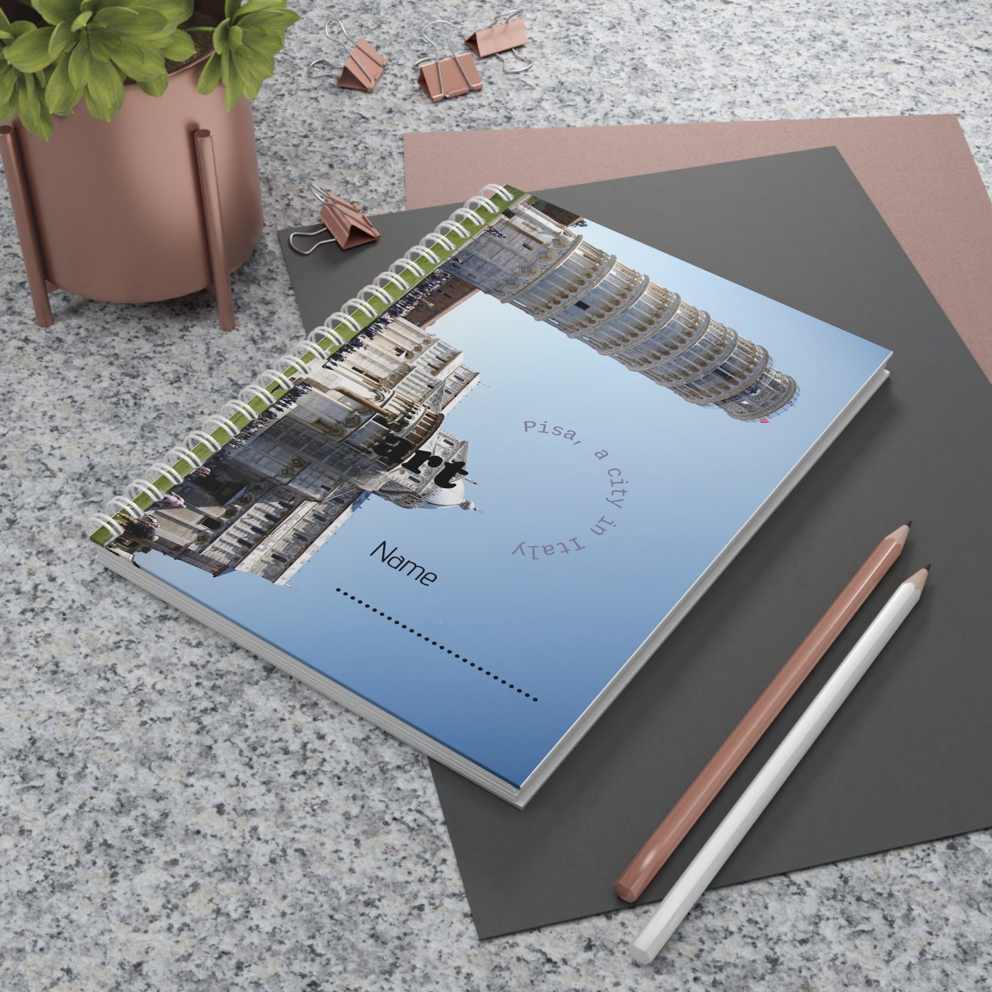 Italy Travel Spiral Notebook — Leaning Tower & Italy Map Journal, Personalized Travel Diary