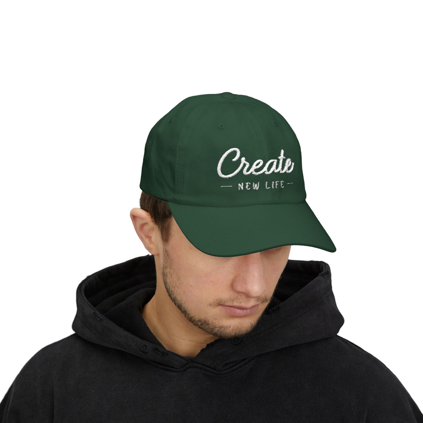 Create New Life — Embroidered White Baseball Cap for Regular Use