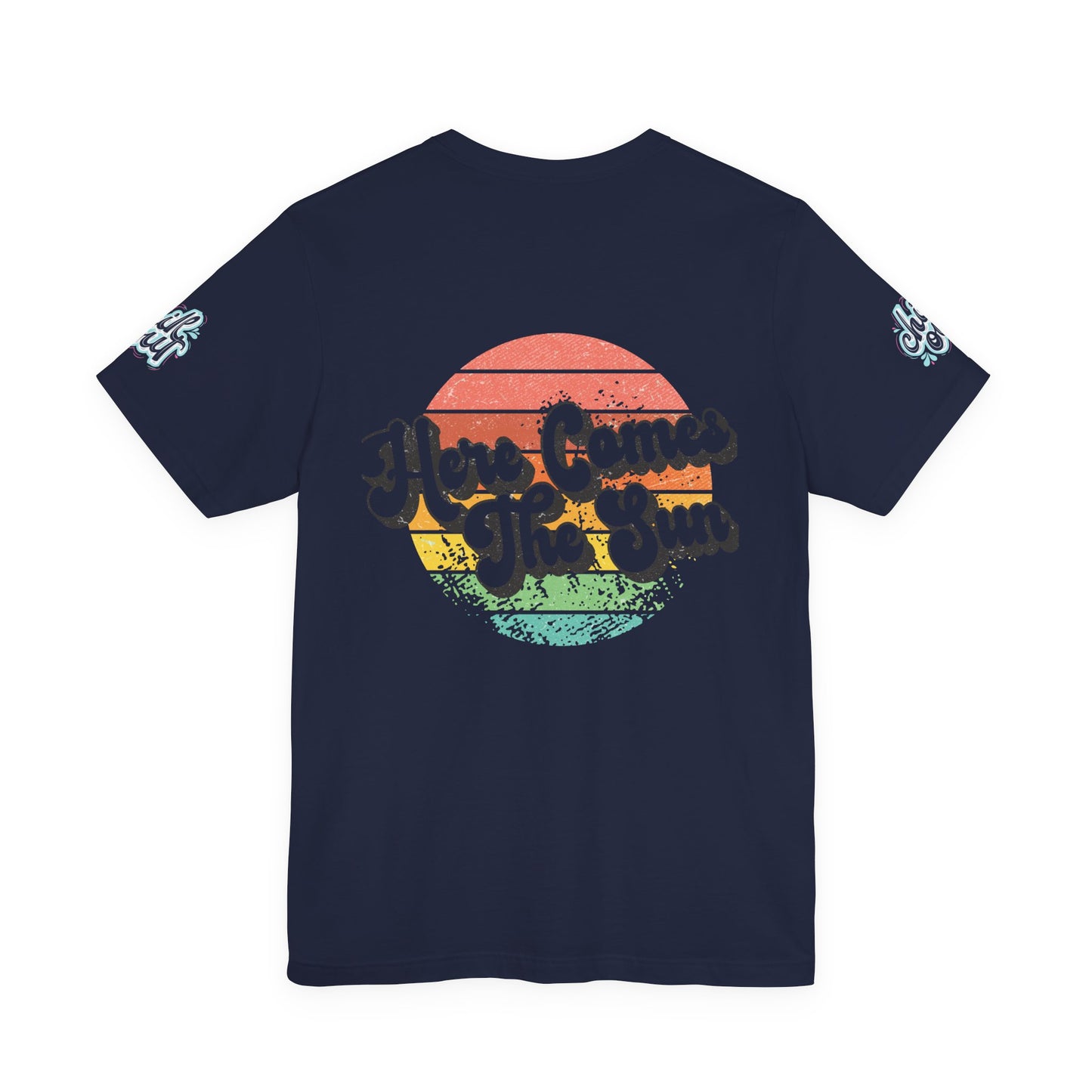 Summer Surf Tee – “Here Comes The Sun” Vintage Surfboard & Palm Graphic T-Shirt