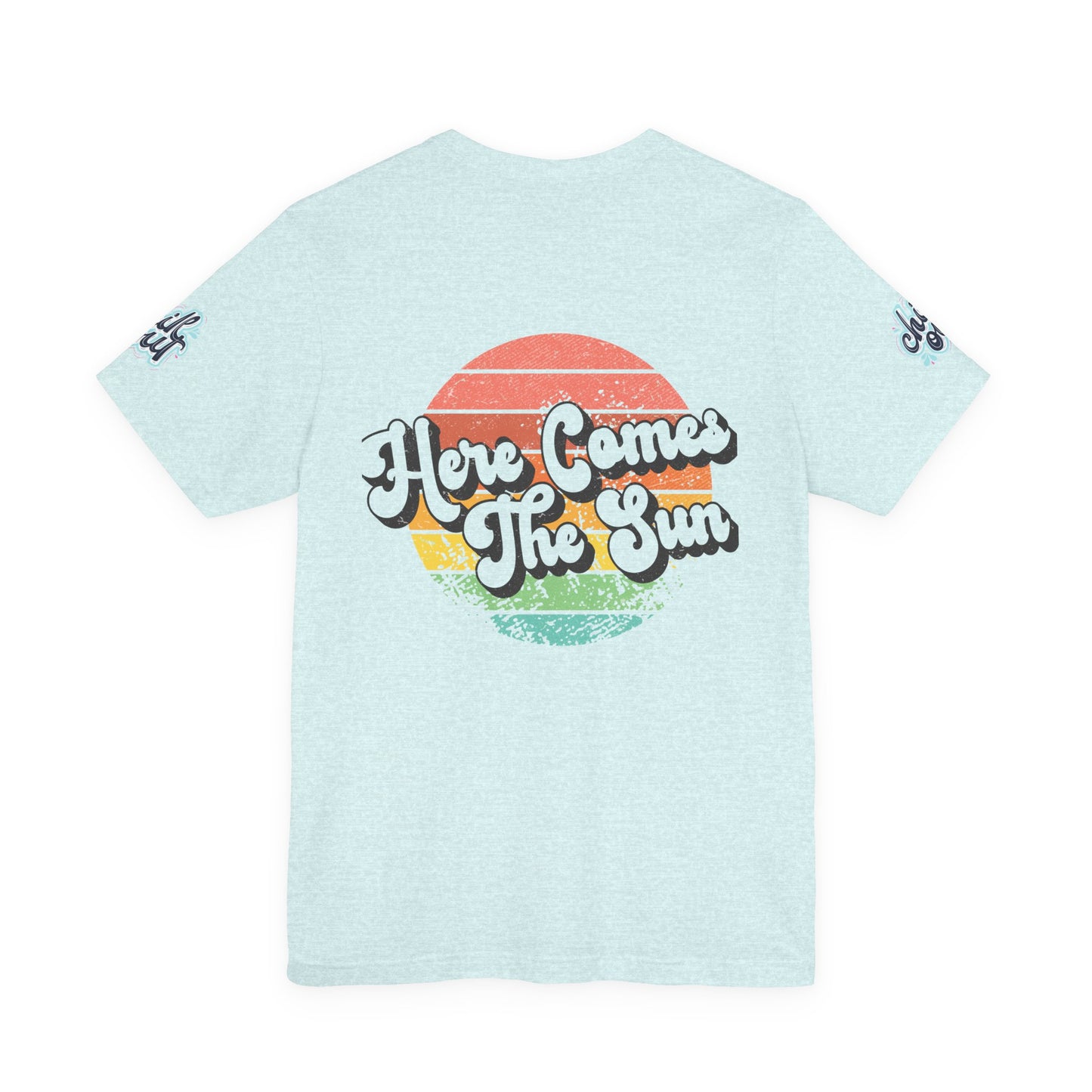 Summer Surf Tee – “Here Comes The Sun” Vintage Surfboard & Palm Graphic T-Shirt