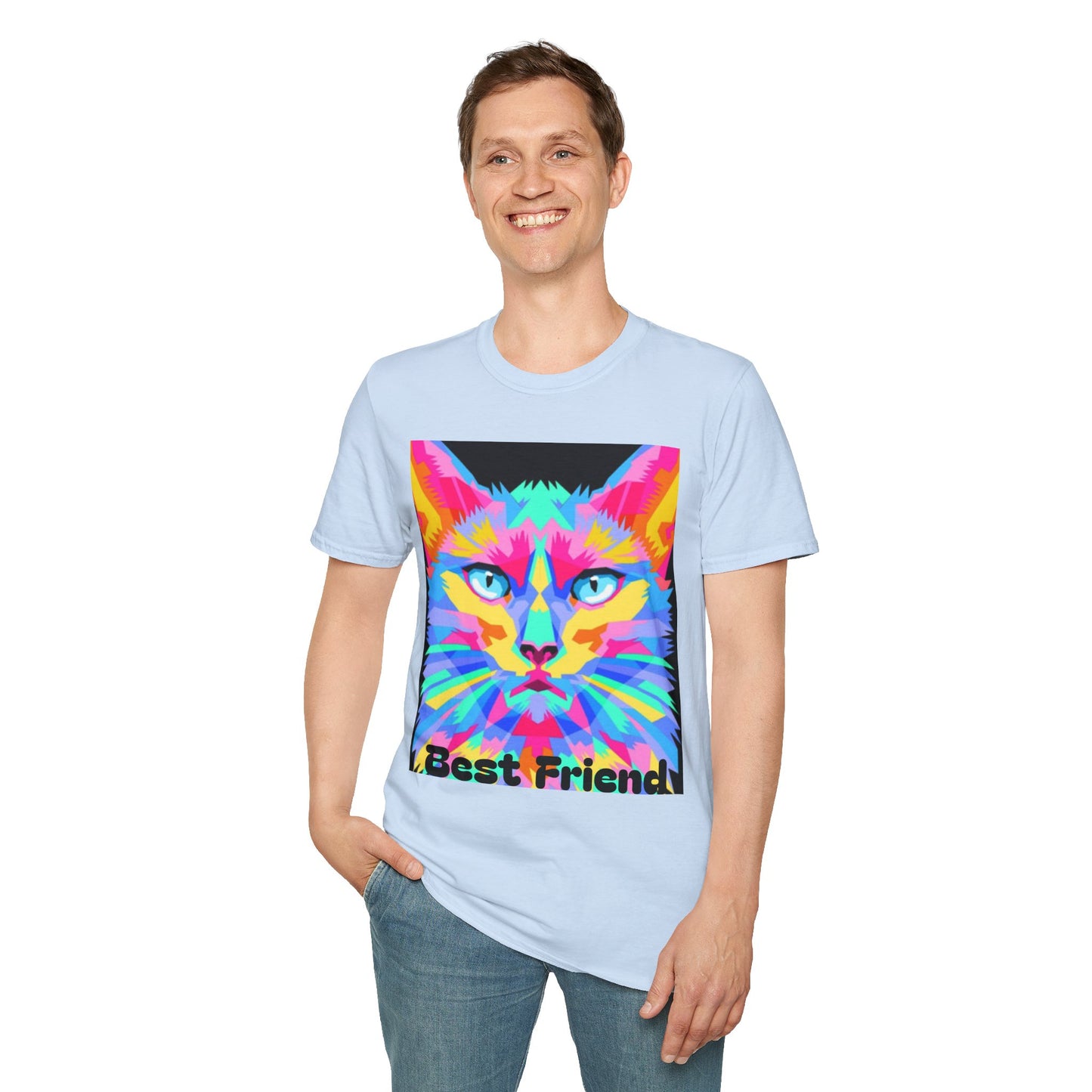 Colorful Pop Art Cat T-Shirt — "Best Friend" Graphic Tee