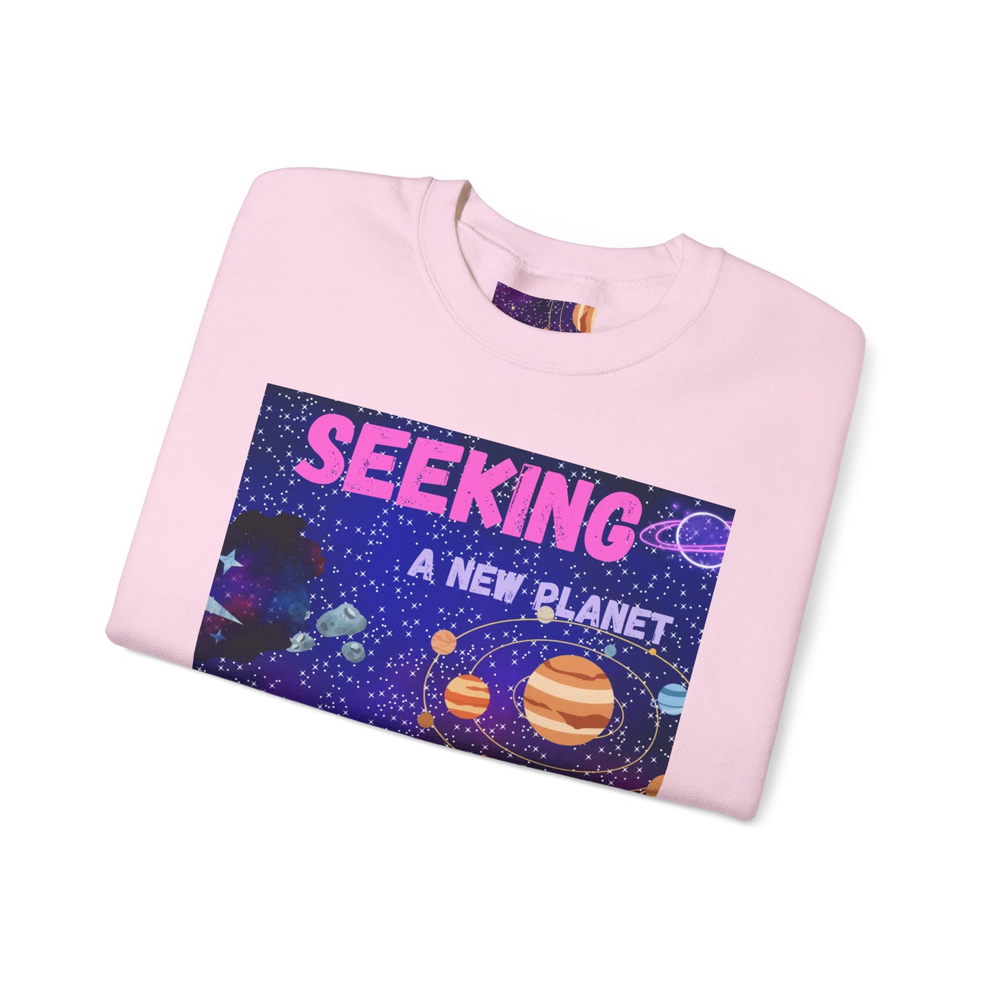 Space Crewneck Sweatshirt — “Seeking a New Planet for Life” Astronaut Graphic