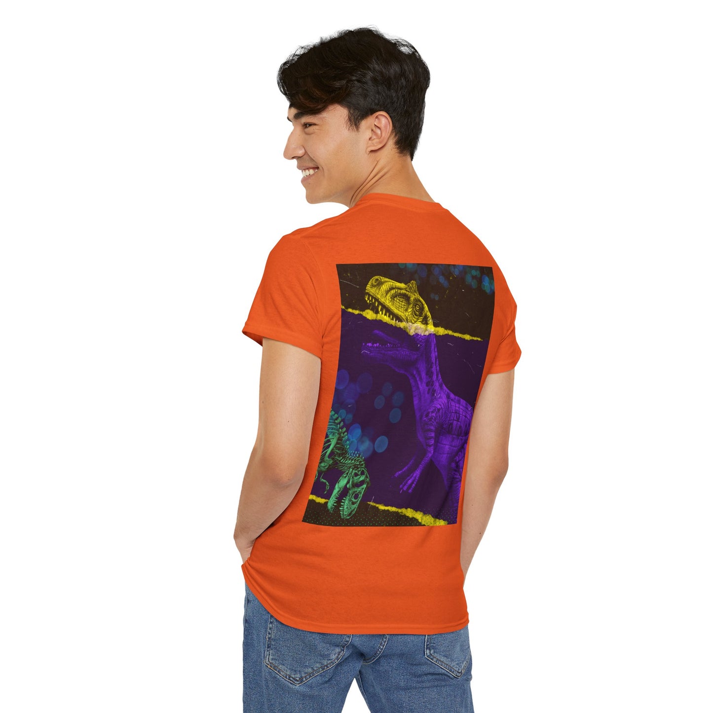 Dinosaur Graphic Tee — Retro Neon T-Rex & Skeleton Shirt