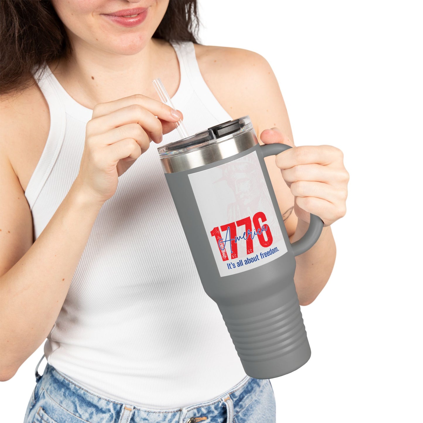 40oz Insulated Travel Mug — American Flag Patriotic Stainless Steel Tumbler