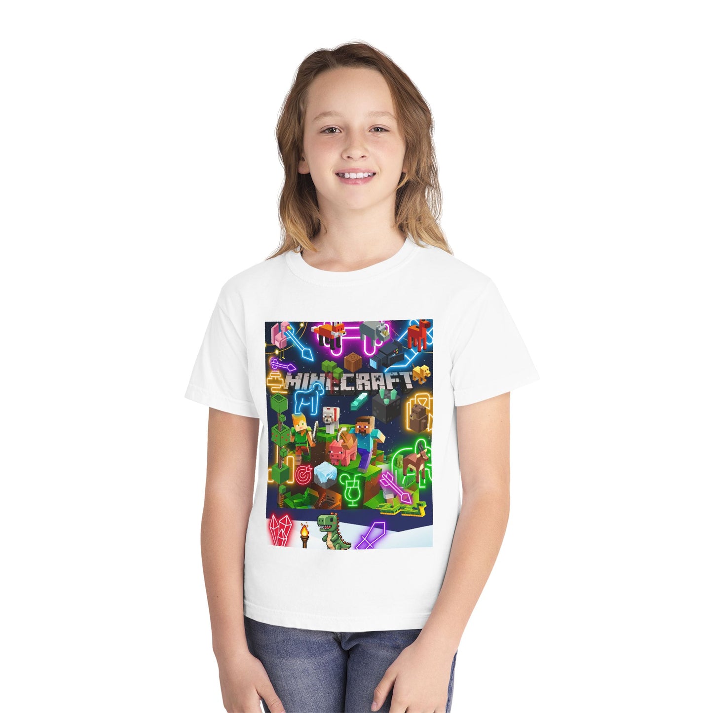 Minecraft & Roblox Neon Kids Tee — Youth Gaming Graphic Shirt