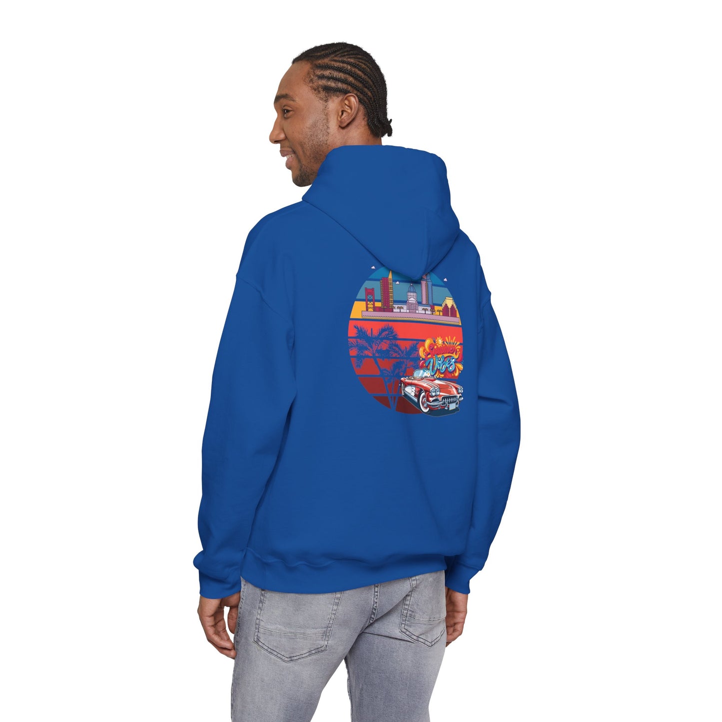 Los Angeles Retro Surf Hoodie — Vintage Sunset Car & Palm Tree Sweatshirt