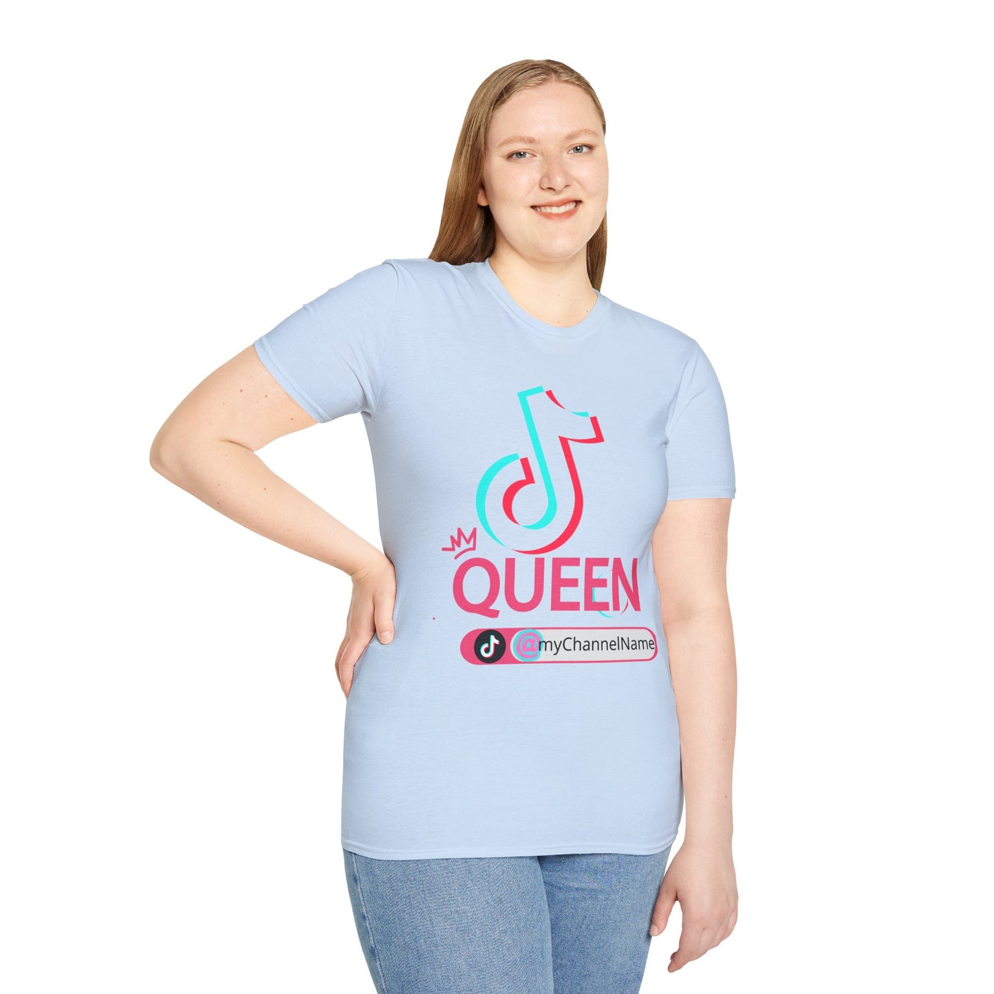TikTok Queen Graphic T-Shirt — Personalized Channel Name, 'New Day New Start' Back Design