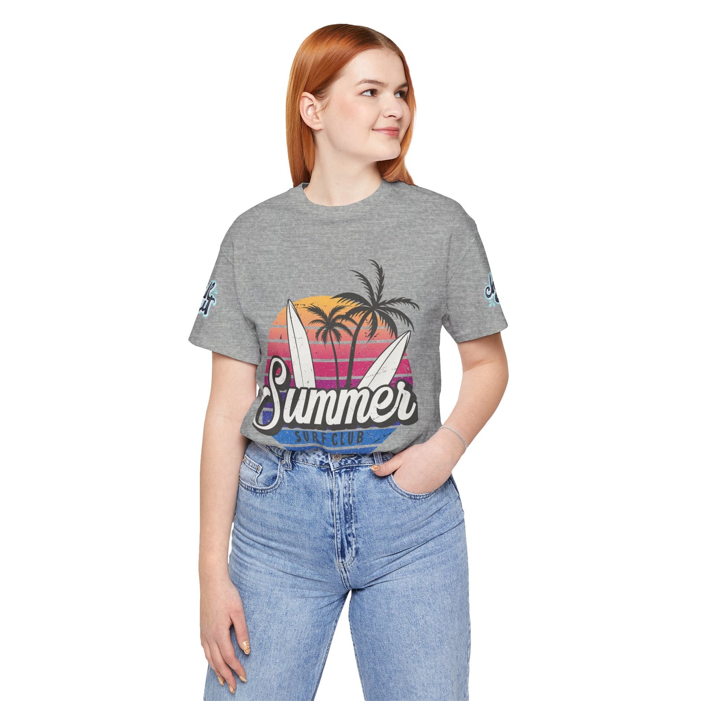 Summer Surf Tee – “Here Comes The Sun” Vintage Surfboard & Palm Graphic T-Shirt