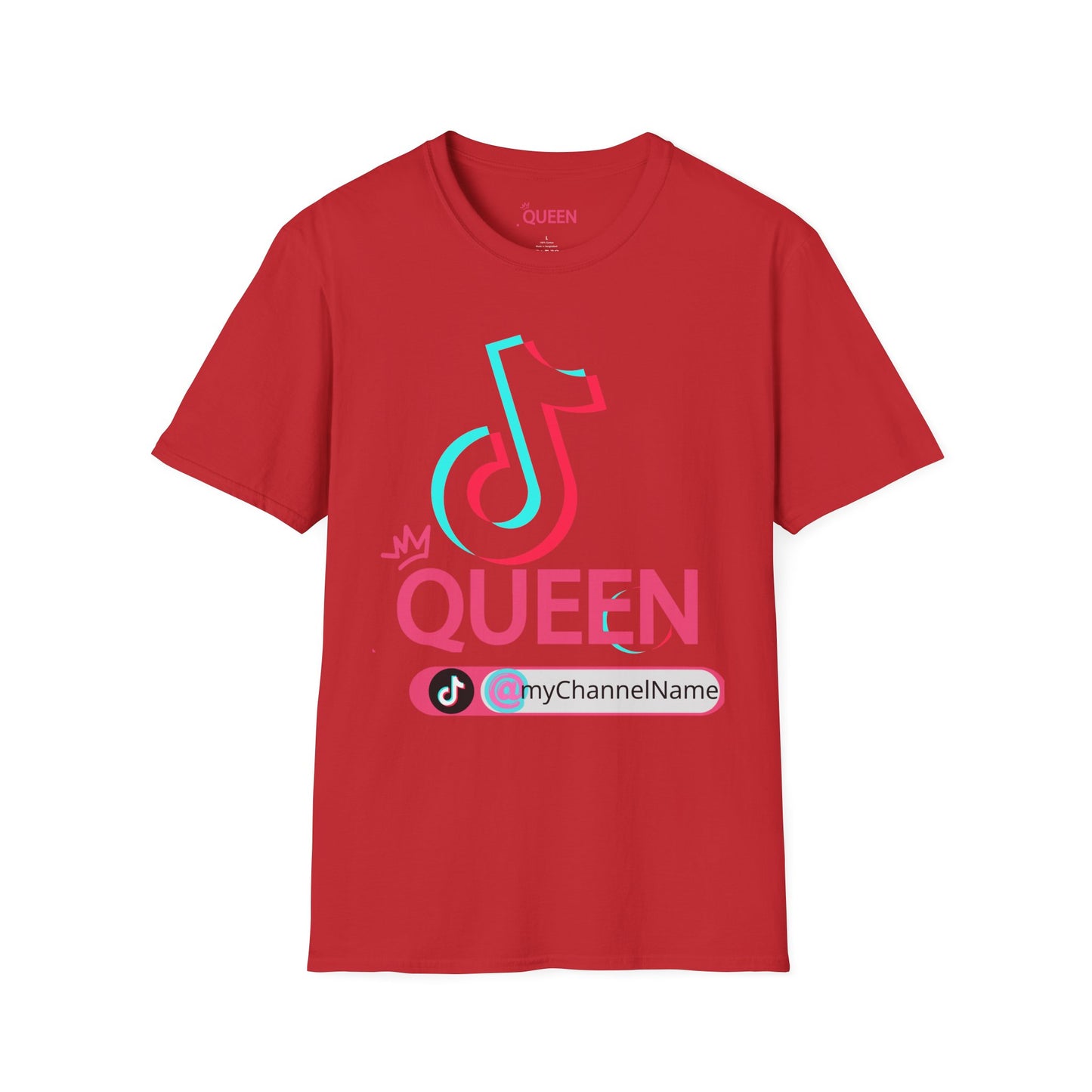 TikTok Queen Graphic T-Shirt — Personalized Channel Name, 'New Day New Start' Back Design