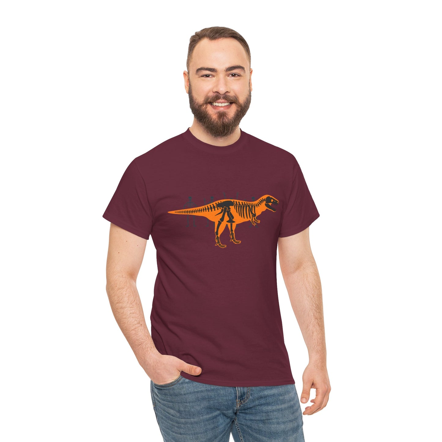 Dinosaur Graphic Tee — Retro Neon T-Rex & Skeleton Shirt