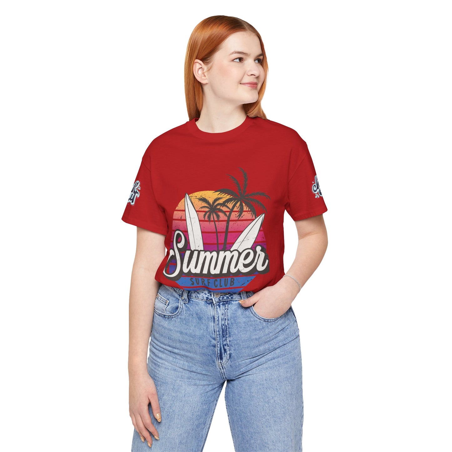 Summer Surf Tee – “Here Comes The Sun” Vintage Surfboard & Palm Graphic T-Shirt