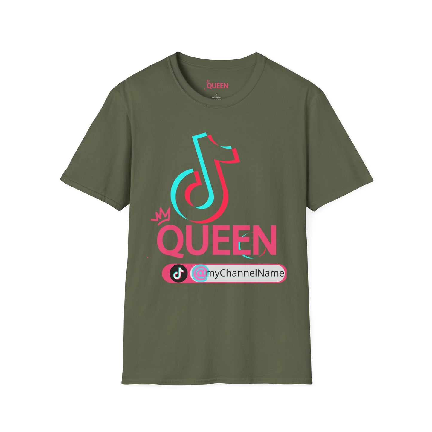TikTok Queen Graphic T-Shirt — Personalized Channel Name, 'New Day New Start' Back Design