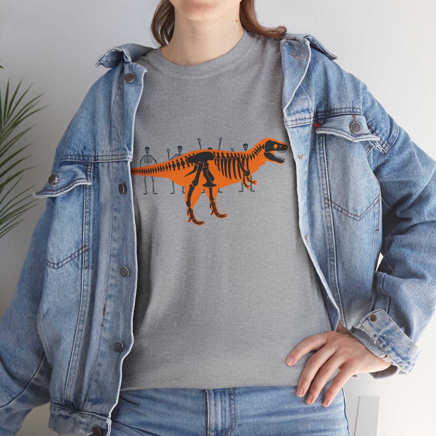 Dinosaur Graphic Tee — Retro Neon T-Rex & Skeleton Shirt