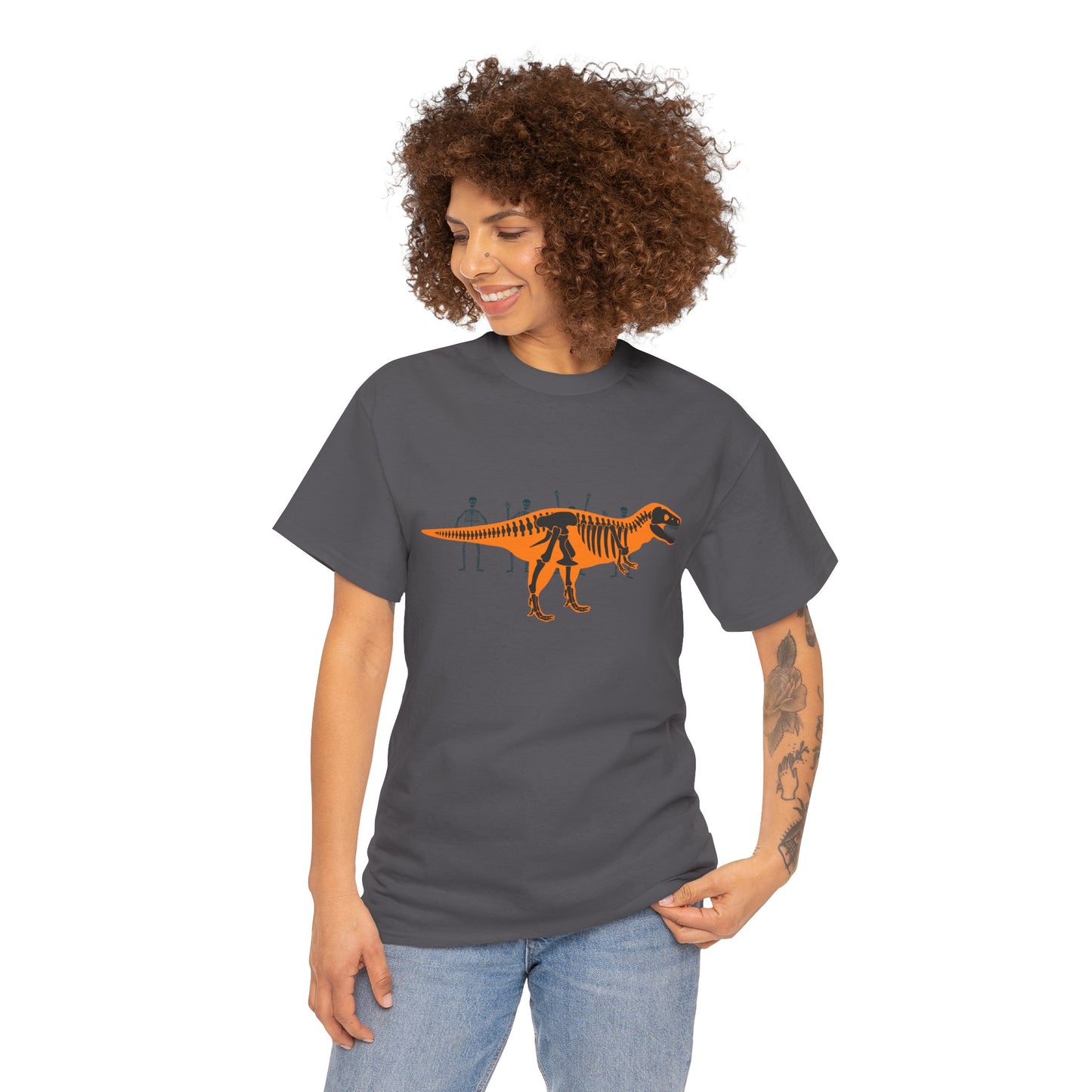 Dinosaur Graphic Tee — Retro Neon T-Rex & Skeleton Shirt