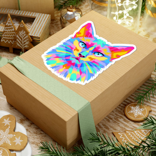 Colorful Pop Art Cat -Cut Sticker — Vibrant Feline Laptop Decal