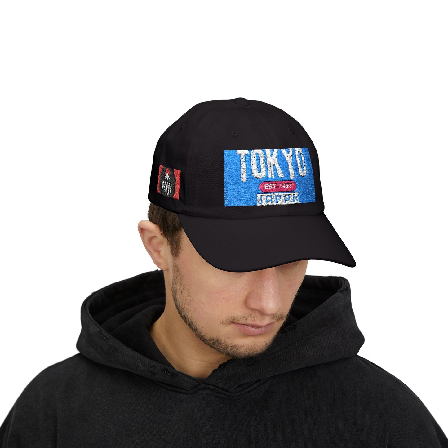 Tokyo Retro Patch Dad Cap – White Embroidered Travel Baseball Hat