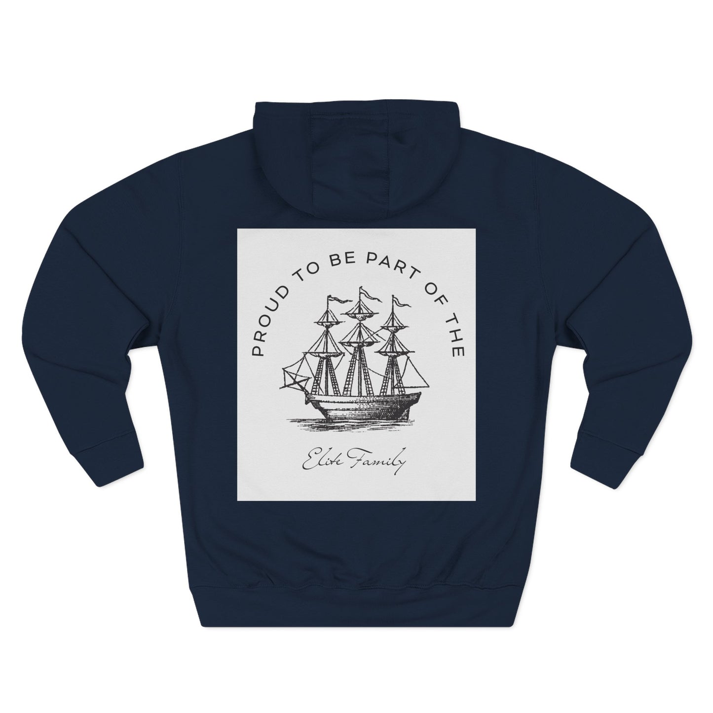 Three-Panel Fleece Hoodie — Vintage Ship Graphic & "Where Compassion Meets Action" Motivational Design