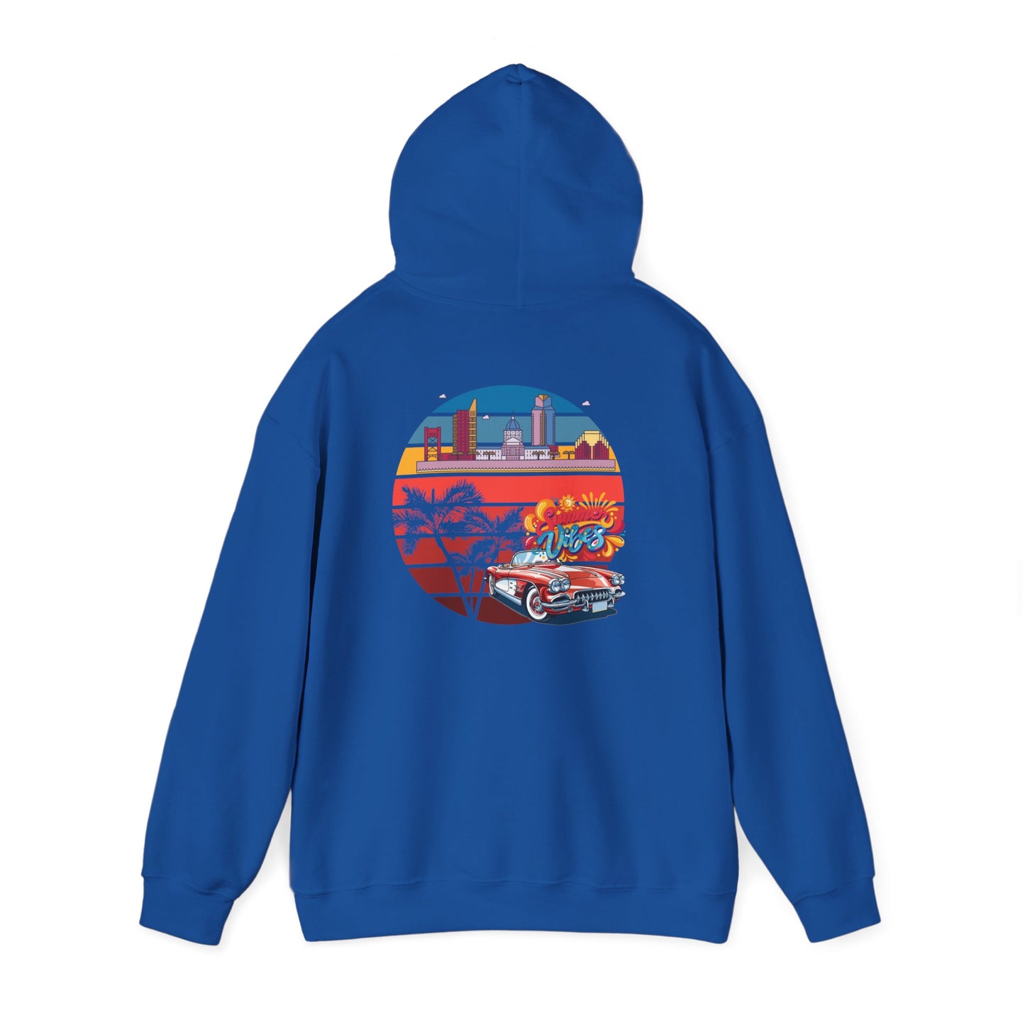 Los Angeles Retro Surf Hoodie — Vintage Sunset Car & Palm Tree Sweatshirt