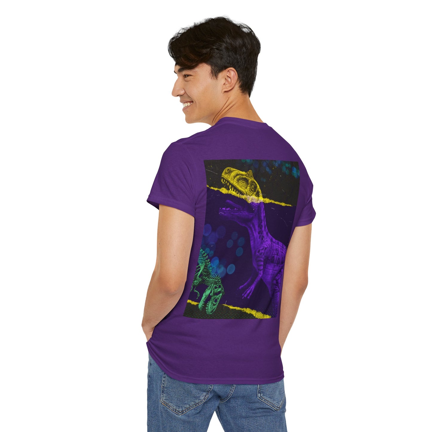 Dinosaur Graphic Tee — Retro Neon T-Rex & Skeleton Shirt