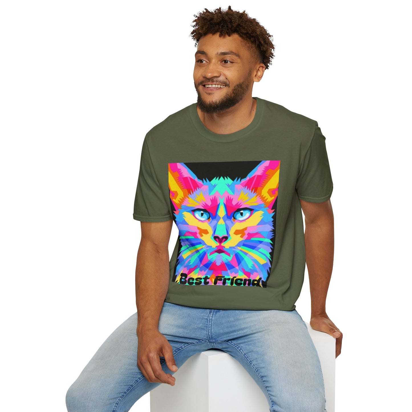 Colorful Pop Art Cat T-Shirt — "Best Friend" Graphic Tee