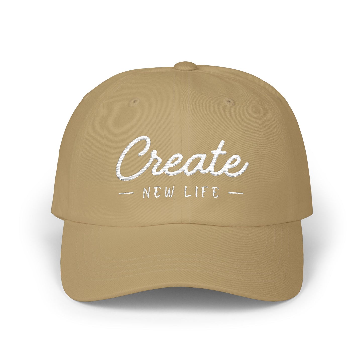 Create New Life — Embroidered White Baseball Cap for Regular Use