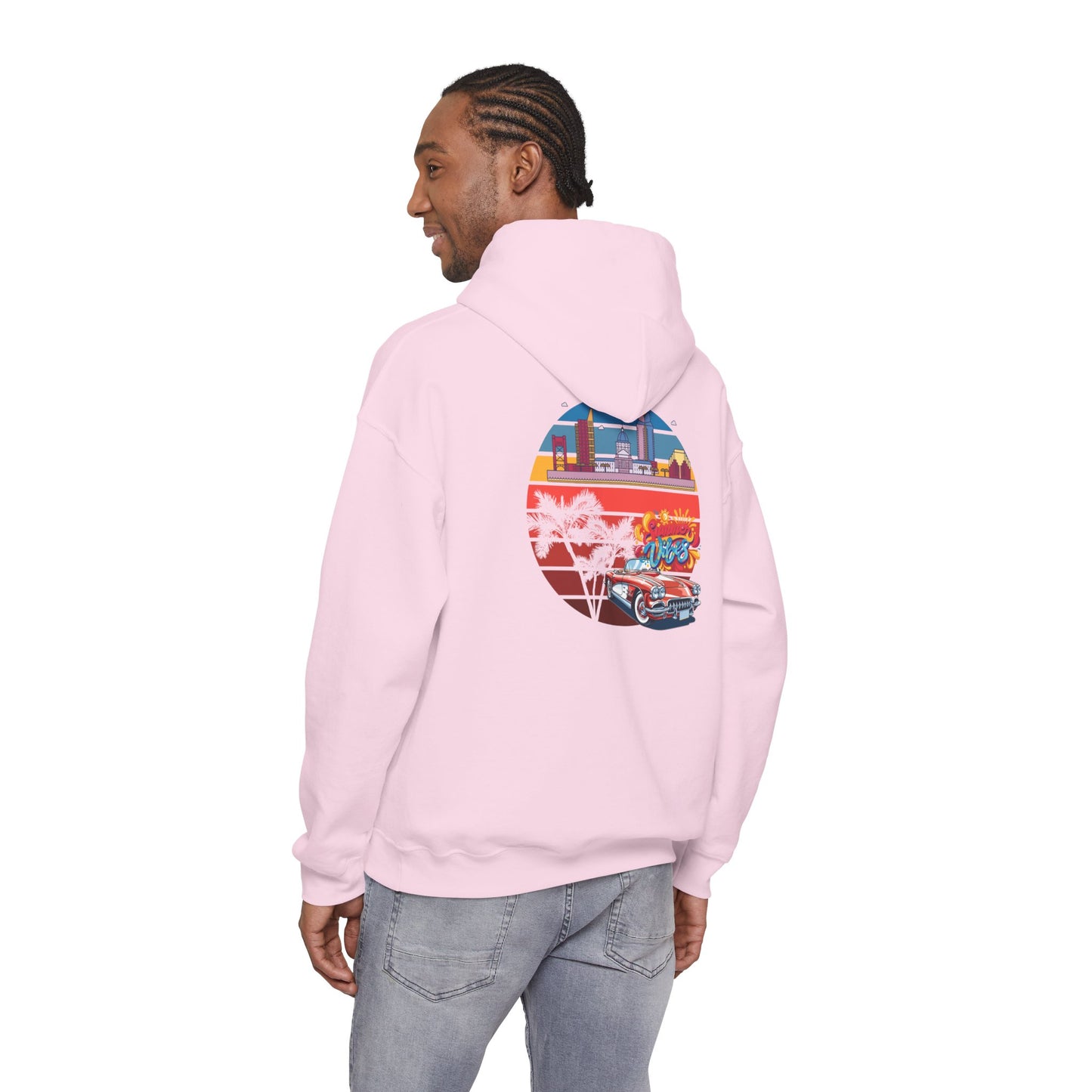 Los Angeles Retro Surf Hoodie — Vintage Sunset Car & Palm Tree Sweatshirt