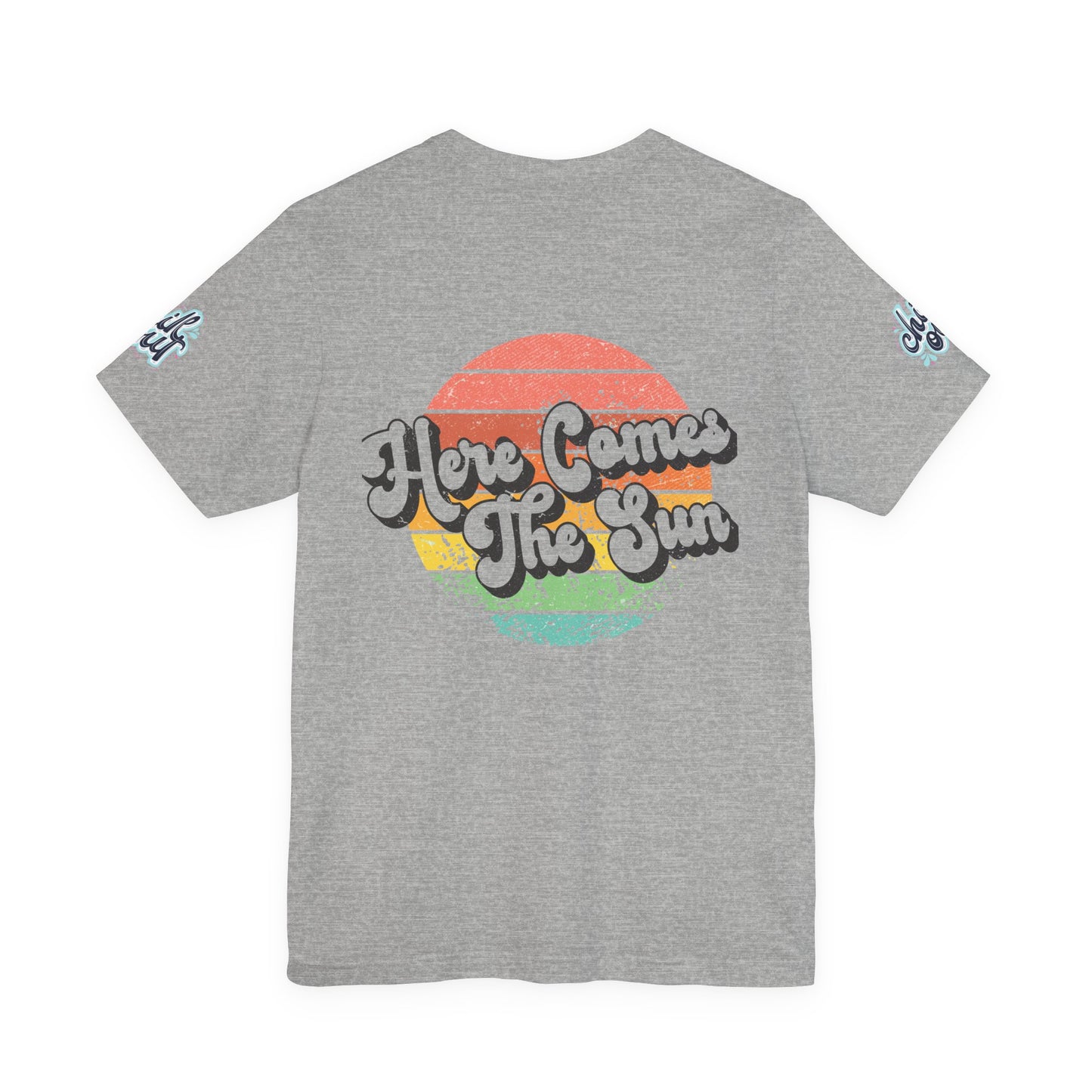 Summer Surf Tee – “Here Comes The Sun” Vintage Surfboard & Palm Graphic T-Shirt