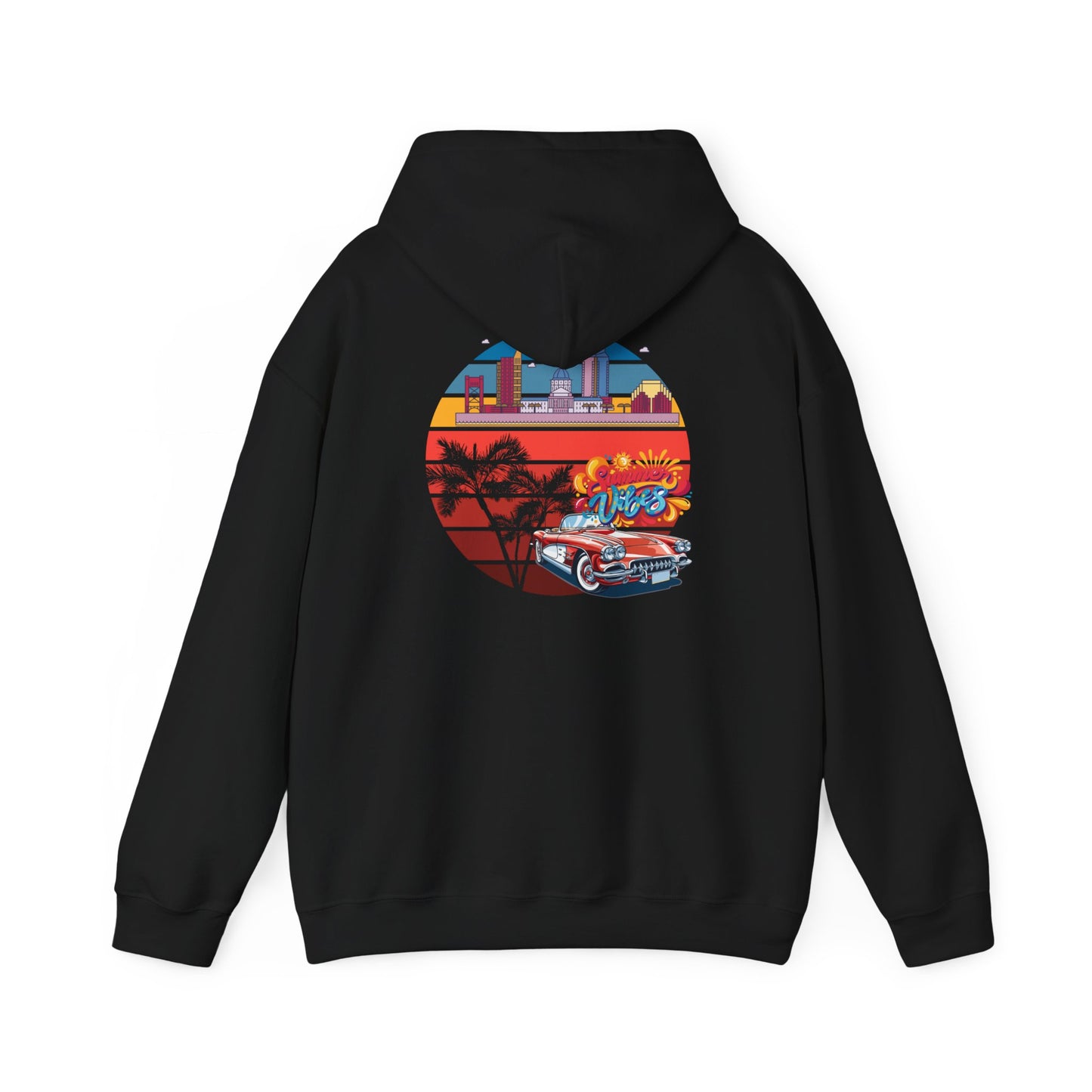 Los Angeles Retro Surf Hoodie — Vintage Sunset Car & Palm Tree Sweatshirt