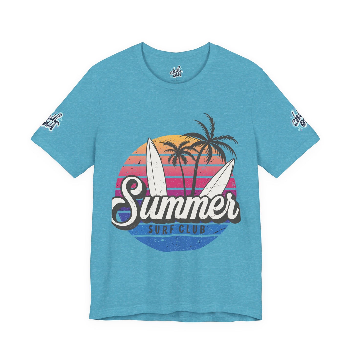 Summer Surf Tee – “Here Comes The Sun” Vintage Surfboard & Palm Graphic T-Shirt
