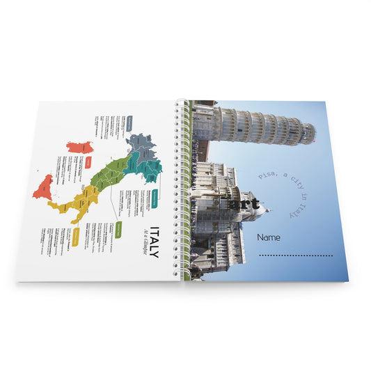 Italy Travel Spiral Notebook — Leaning Tower & Italy Map Journal, Personalized Travel Diary