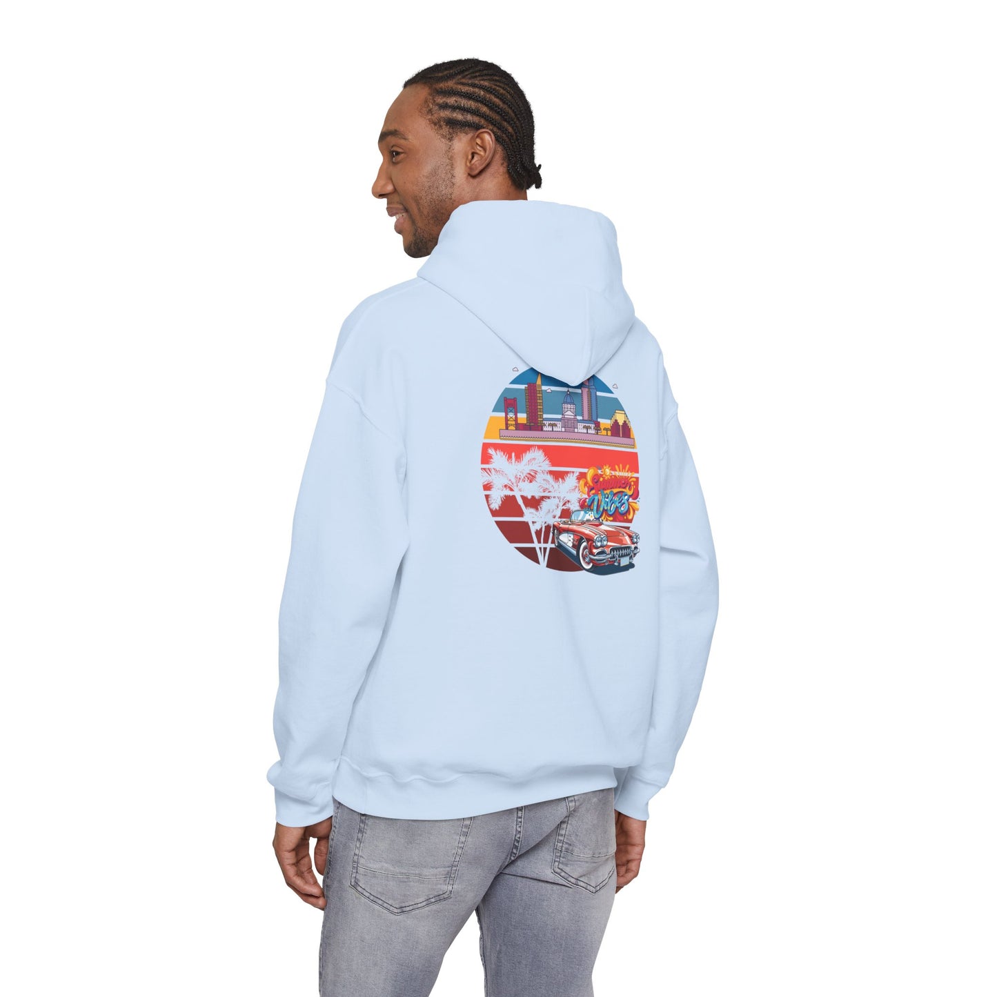 Los Angeles Retro Surf Hoodie — Vintage Sunset Car & Palm Tree Sweatshirt