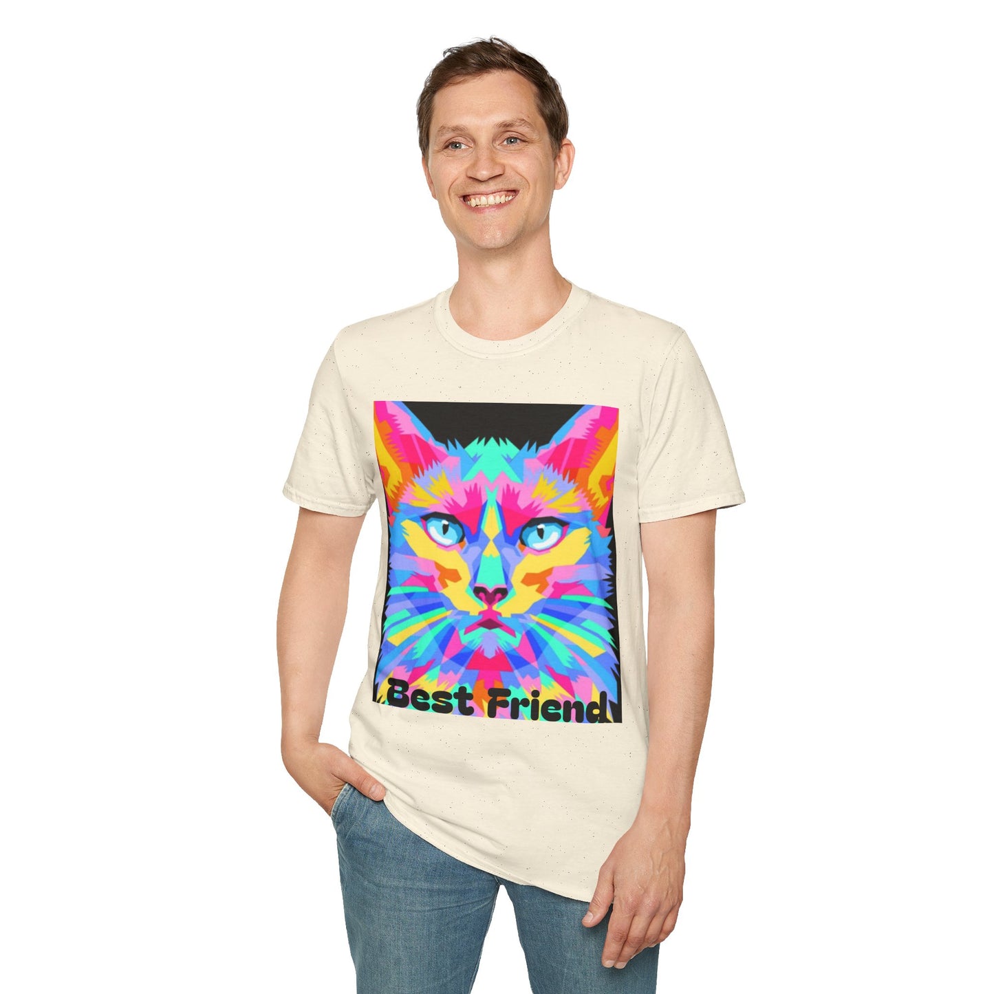 Colorful Pop Art Cat T-Shirt — "Best Friend" Graphic Tee