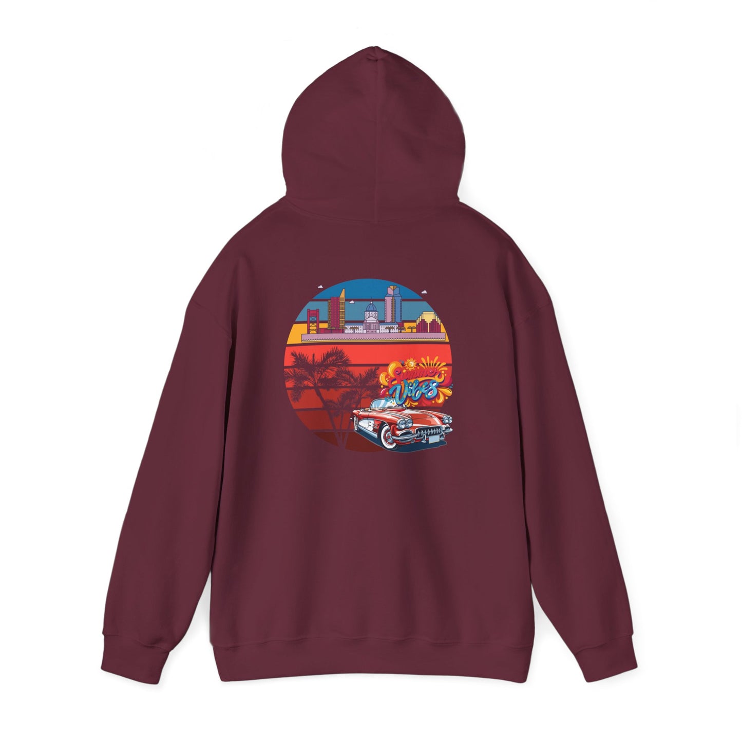 Los Angeles Retro Surf Hoodie — Vintage Sunset Car & Palm Tree Sweatshirt