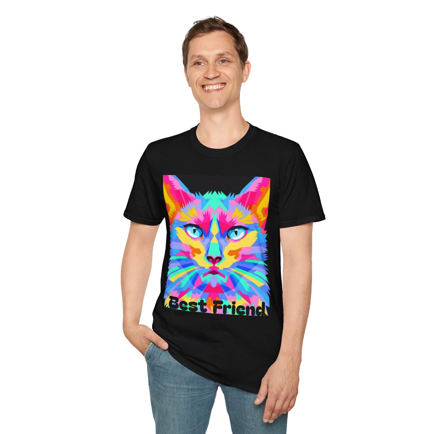 Colorful Pop Art Cat T-Shirt — "Best Friend" Graphic Tee