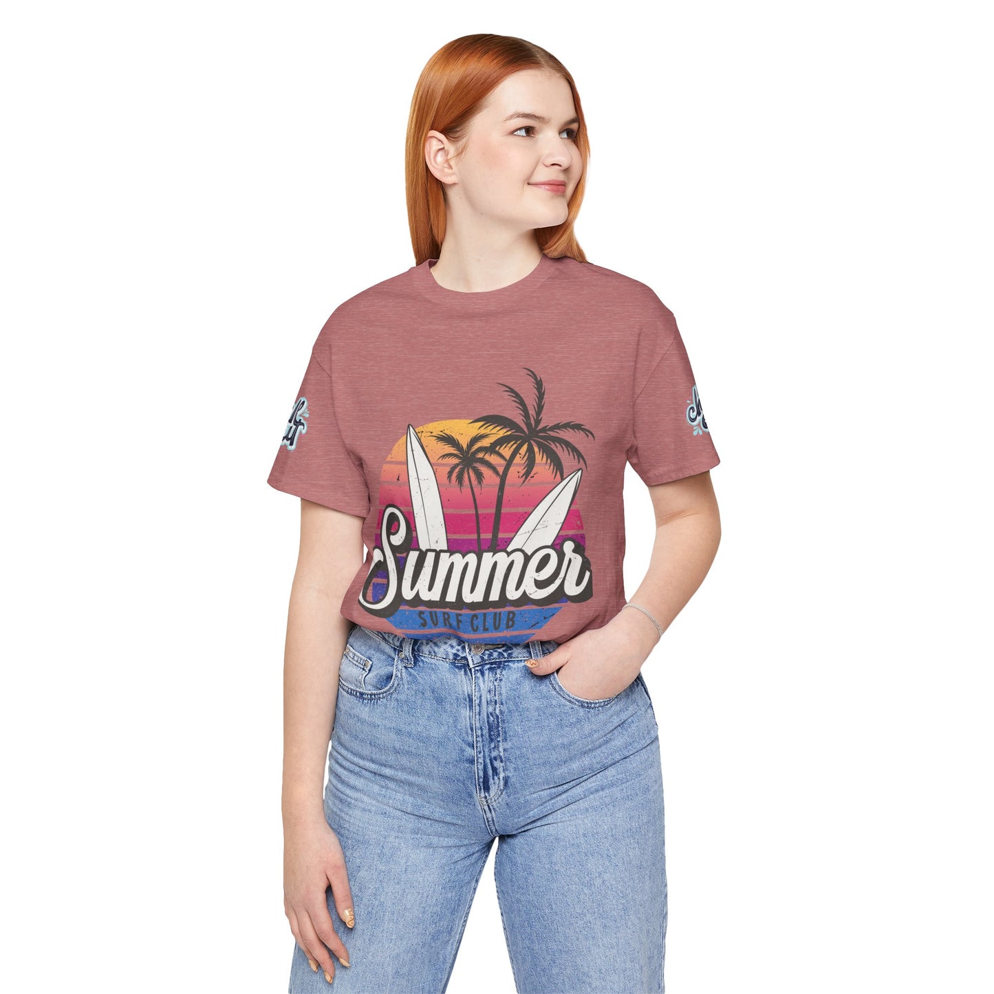 Summer Surf Tee – “Here Comes The Sun” Vintage Surfboard & Palm Graphic T-Shirt