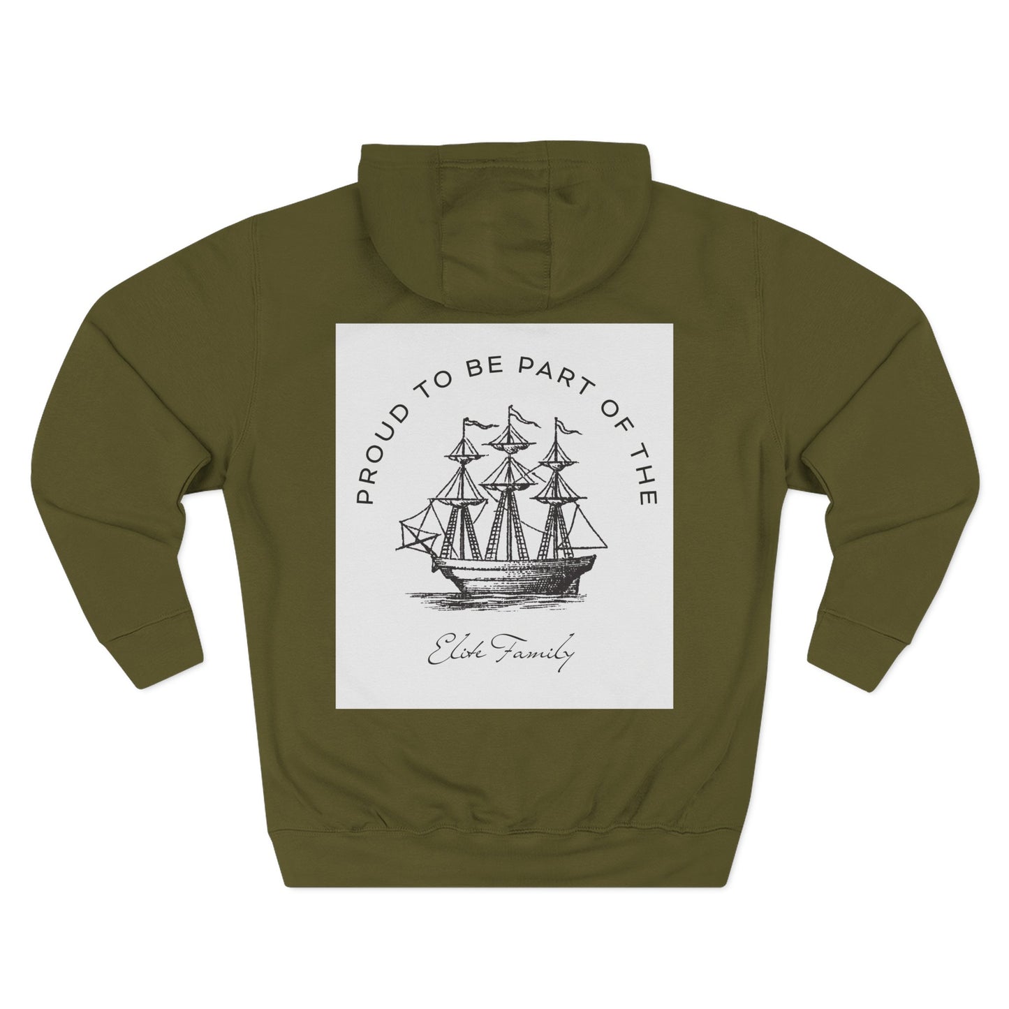 Three-Panel Fleece Hoodie — Vintage Ship Graphic & "Where Compassion Meets Action" Motivational Design