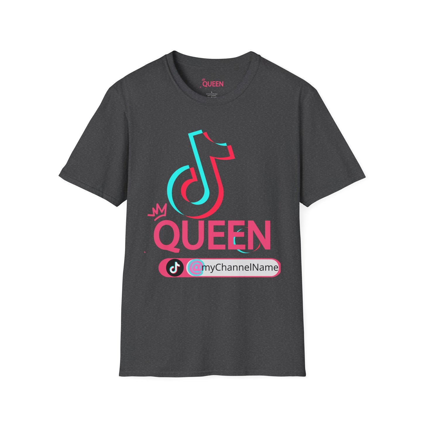 TikTok Queen Graphic T-Shirt — Personalized Channel Name, 'New Day New Start' Back Design