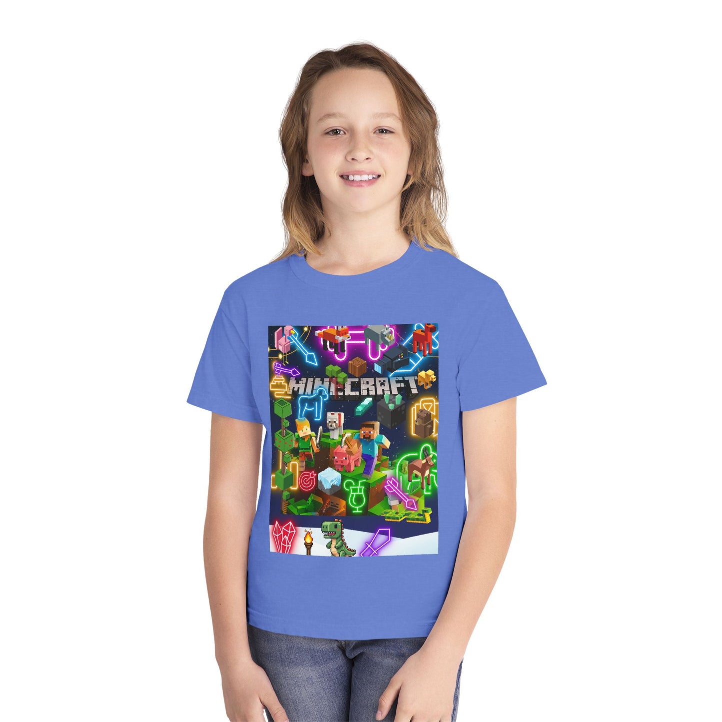 Minecraft & Roblox Neon Kids Tee — Youth Gaming Graphic Shirt