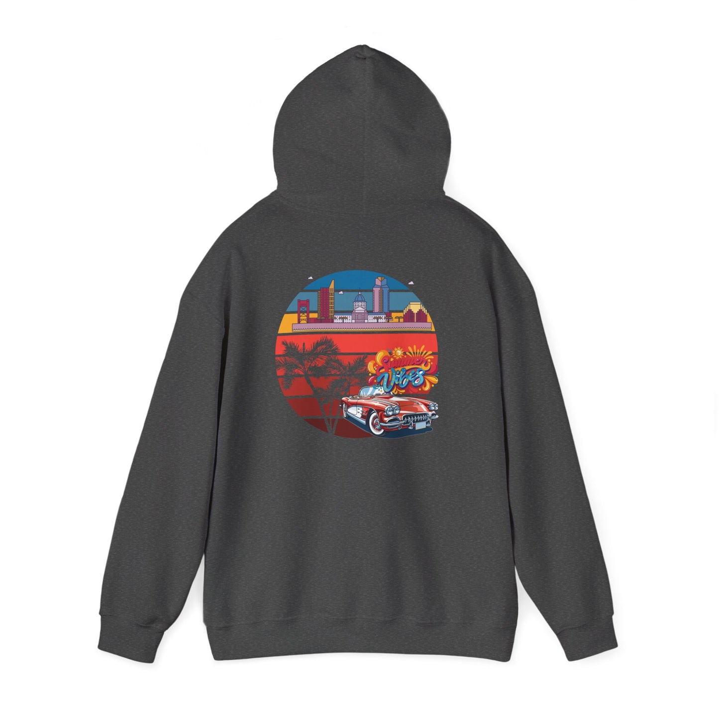 Los Angeles Retro Surf Hoodie — Vintage Sunset Car & Palm Tree Sweatshirt