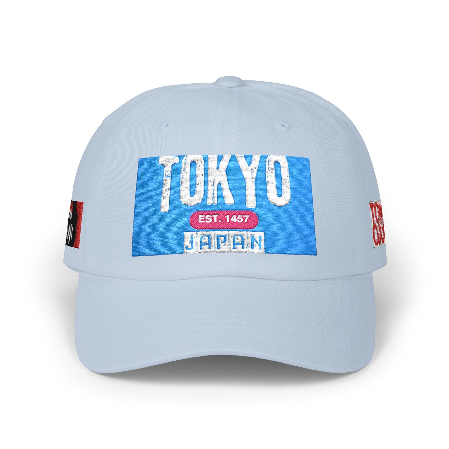 Tokyo Retro Patch Dad Cap – White Embroidered Travel Baseball Hat