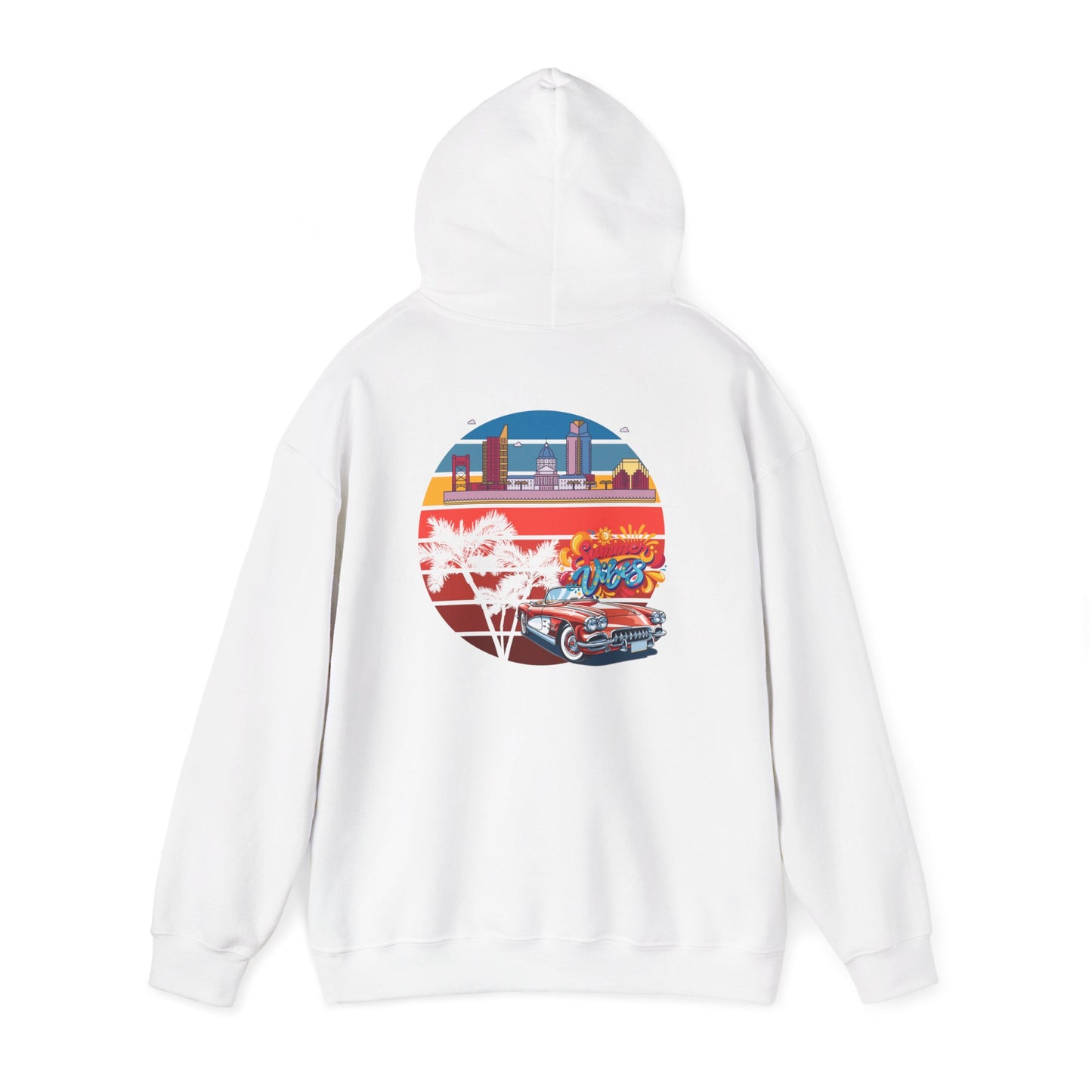 Los Angeles Retro Surf Hoodie — Vintage Sunset Car & Palm Tree Sweatshirt