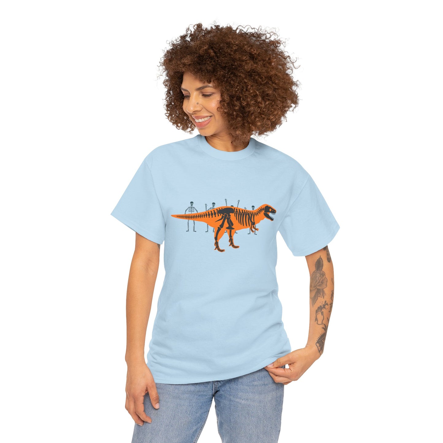 Dinosaur Graphic Tee — Retro Neon T-Rex & Skeleton Shirt