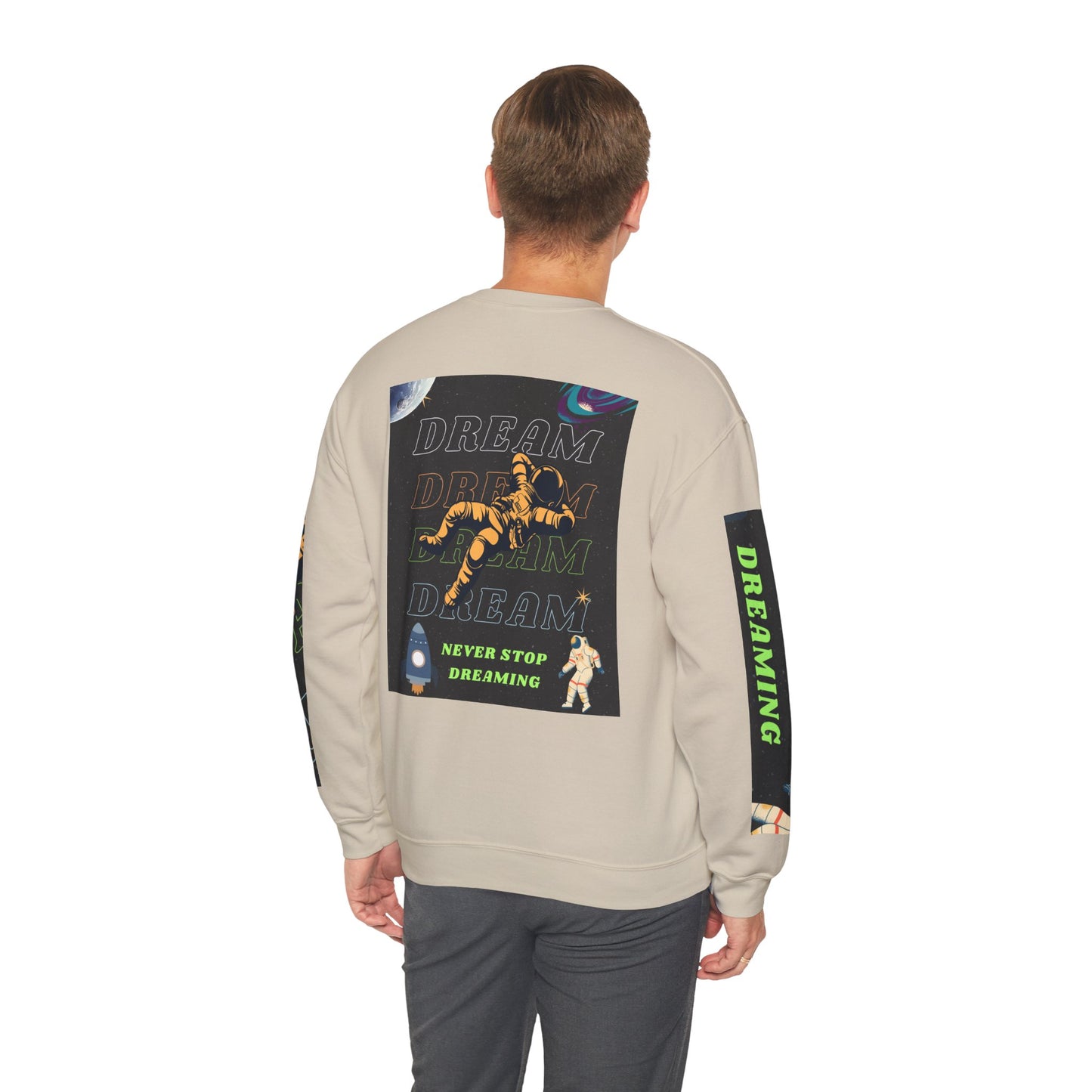 Space Crewneck Sweatshirt — “Seeking a New Planet for Life” Astronaut Graphic