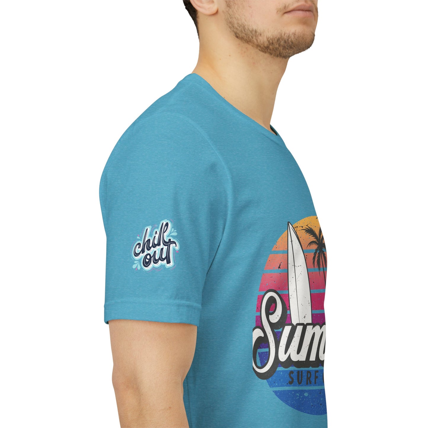 Summer Surf Tee – “Here Comes The Sun” Vintage Surfboard & Palm Graphic T-Shirt