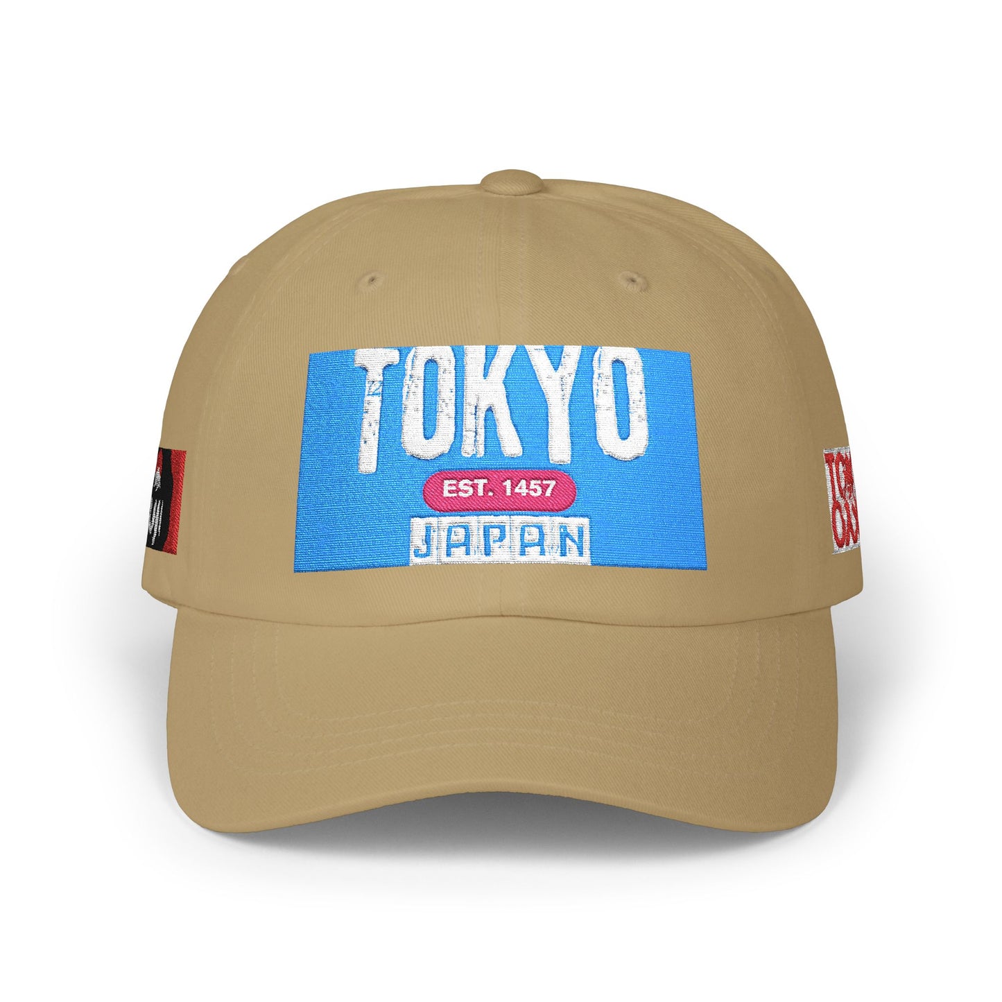 Tokyo Retro Patch Dad Cap – White Embroidered Travel Baseball Hat